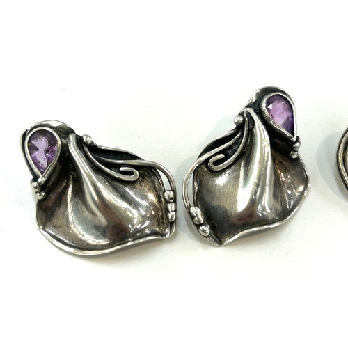 536 - 2 pair of silver 925 art nouveau stone set earrings