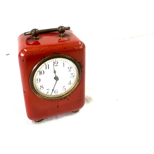 413 - Antique red enamelled travel clock