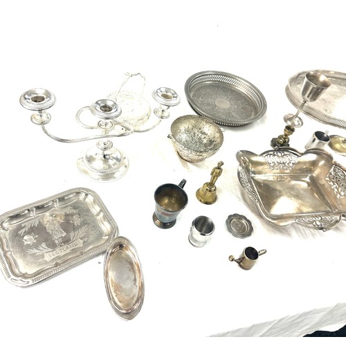 229 - Selection of metal ware includes trays, candle sticks etc