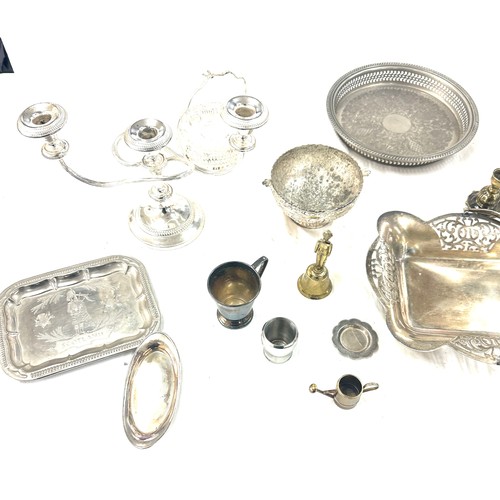 229 - Selection of metal ware includes trays, candle sticks etc