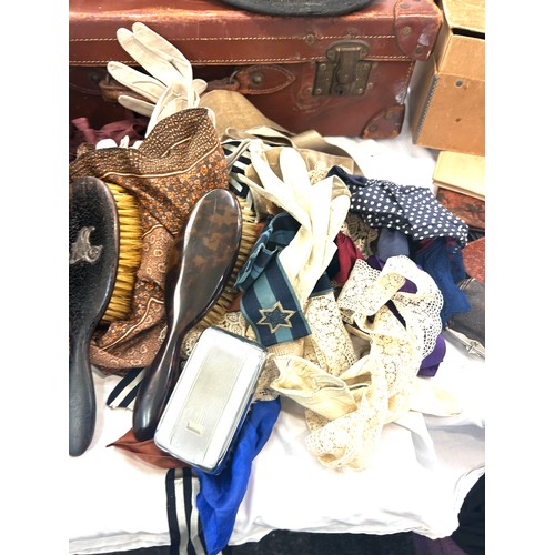 158 - Vintage suitcase, purses, hats, clothes etc