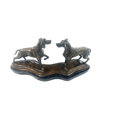 266 - Vintage dog bronze of marble stand measures approximately 20 inches wide 4 inches depth