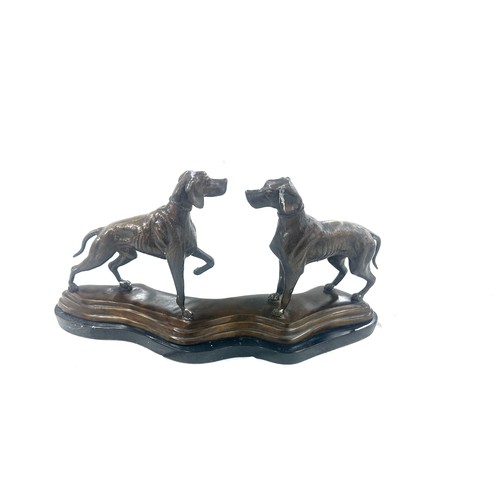 266 - Vintage dog bronze of marble stand measures approximately 20 inches wide 4 inches depth