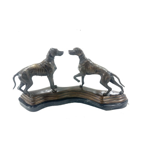 266 - Vintage dog bronze of marble stand measures approximately 20 inches wide 4 inches depth