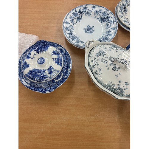 209 - Selection of assorted plates, tureens, to include blue and white etc