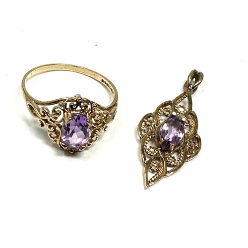 225 - 2 x 9ct gold amethyst pendant & ring (2.4g)