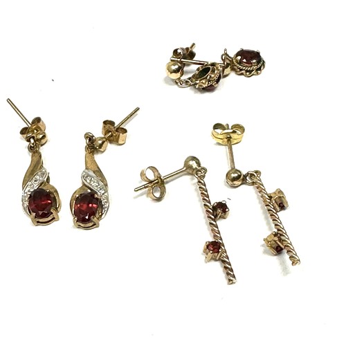 156 - 3x 9ct gold garnet drop earrings (3.5g)