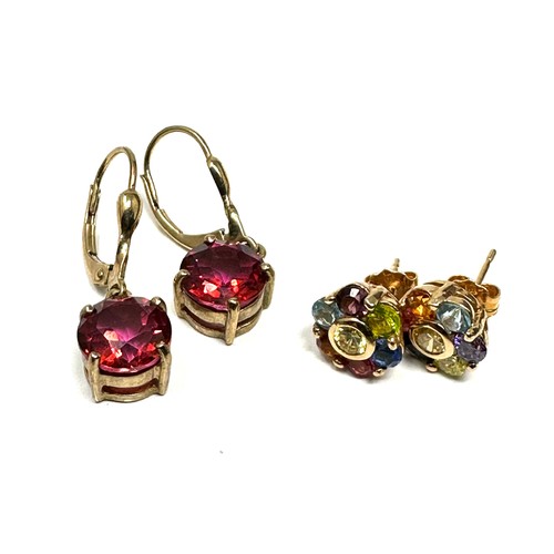 151 - 9ct gold coated pink topaz & multi coloured earrings (3g)