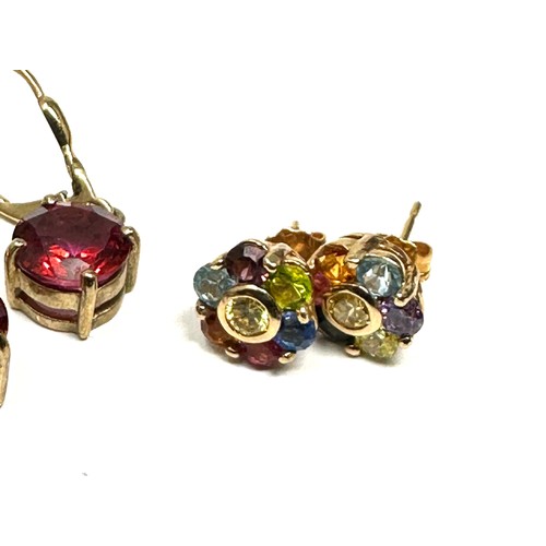 151 - 9ct gold coated pink topaz & multi coloured earrings (3g)