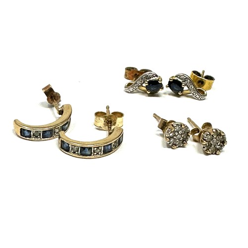 189 - 3 x 9ct gold diamond & sapphire earrings (3.3g)