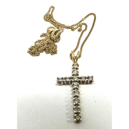 210 - 9ct gold diamond cross pendant necklace (2.3g)