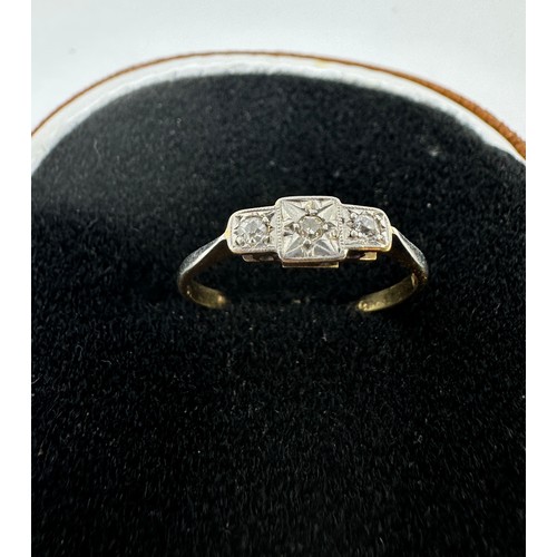 205 - 18ct gold diamond three stone ring (1.5g)