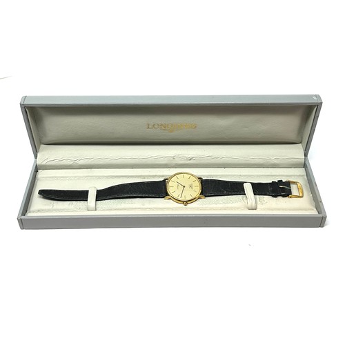 369 - LONGINES PRESENCE Gents Gold Tone Wristwatch Quartz WORKING Boxed