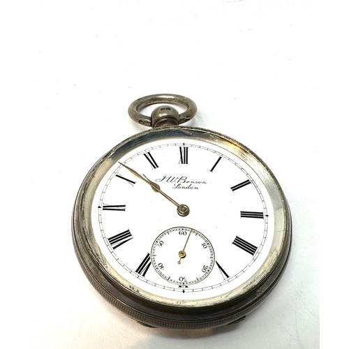 363 - J. W. BENSON SILVER Cased Gents Vintage POCKET WATCH Key-wind Working no glass