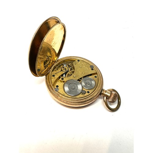 354 - Rolled Gold Gents Full Hunter POCKET WATCH Hand-wind Working cracked glass