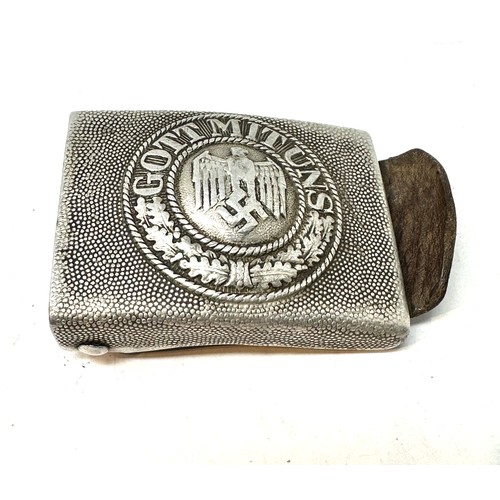 390 - WW.2 Aluminium German Army Buckle & Leather Tab Leather Stamped 1938 & Makers Mark