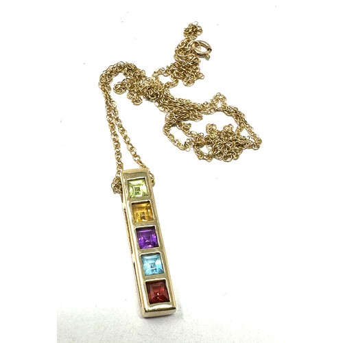 219 - 9ct gold multi-gemstone bar pendant necklace set with garnet, topaz, amethyst, citrine & peridot (2.... 