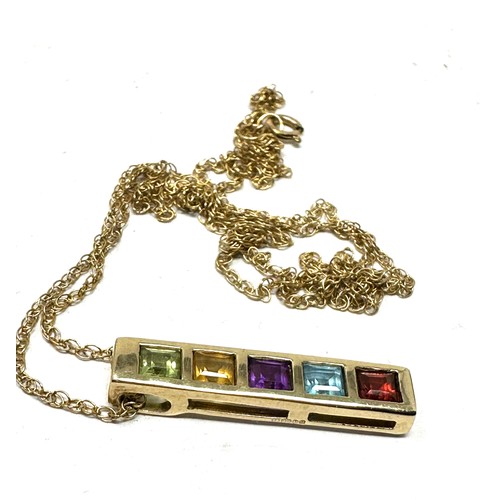 219 - 9ct gold multi-gemstone bar pendant necklace set with garnet, topaz, amethyst, citrine & peridot (2.... 