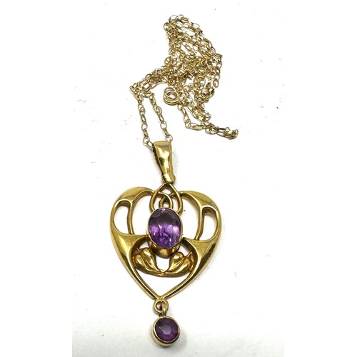 143 - Antique 9ct gold amethyst set pendant necklace (3g)