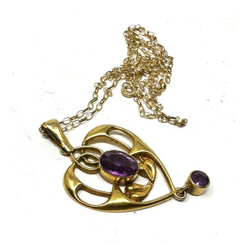 143 - Antique 9ct gold amethyst set pendant necklace (3g)