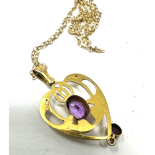 143 - Antique 9ct gold amethyst set pendant necklace (3g)