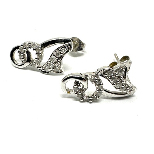 163 - 9ct white gold diamond set static drop earrings (1.7g)