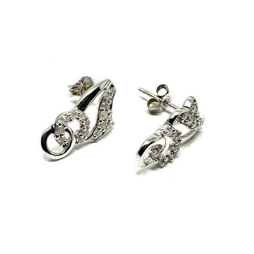 163 - 9ct white gold diamond set static drop earrings (1.7g)