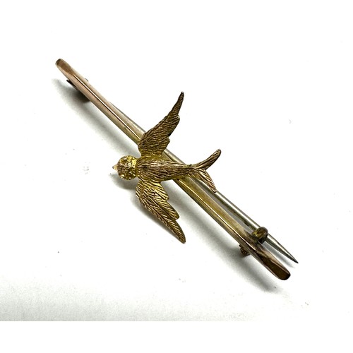 255 - 9ct gold chester hallmark bird bar brooch (1.2g)