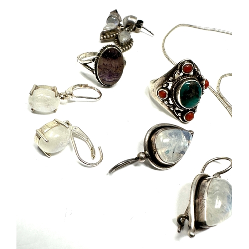 290 - selection of vintage silver jewellery inc moonstone earrings blue john etc