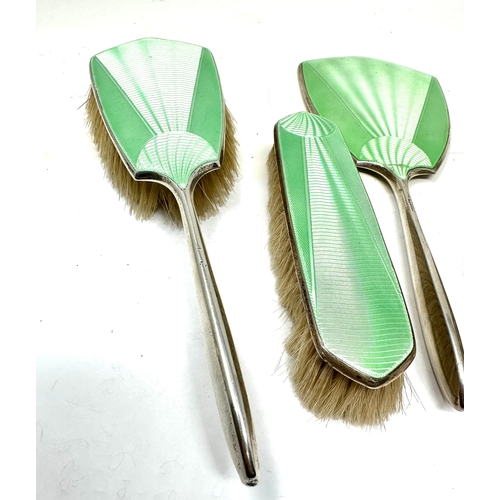 9 - Antique silver & green enamel brush & mirror set Birmingham silver hallmarks total weight 570g