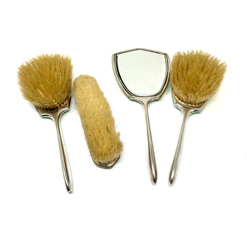 9 - Antique silver & green enamel brush & mirror set Birmingham silver hallmarks total weight 570g