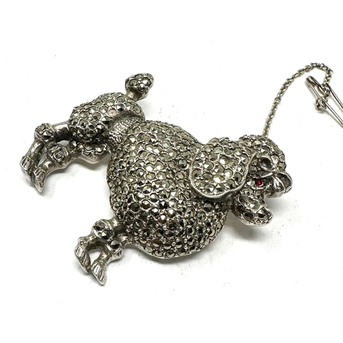 294 - Vintage silver & marcasite poodle brooch measures approx 4.6cm by 4.2cm weight 28g