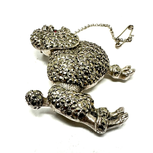 294 - Vintage silver & marcasite poodle brooch measures approx 4.6cm by 4.2cm weight 28g