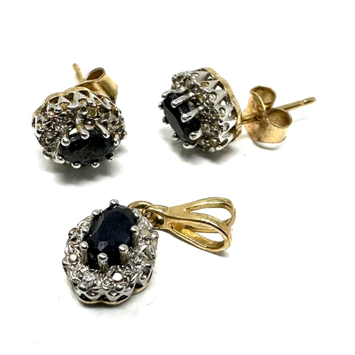 58 - 9ct gold sapphire & diamond earring and pendant set weight 2.9g