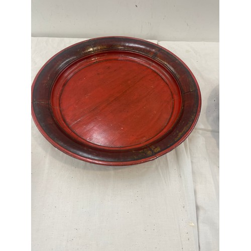 232 - Three oriental lacquered trays largest measures 16 inches diameter