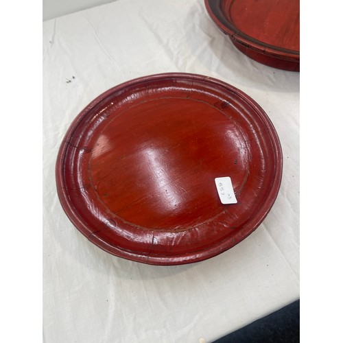 232 - Three oriental lacquered trays largest measures 16 inches diameter