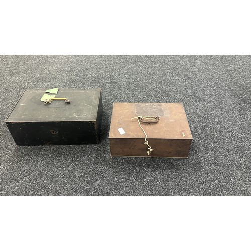 240 - 2 Vintage metal cash boxes, largest measures approximately 15 inches wide 10 inches depth 5 inches t... 