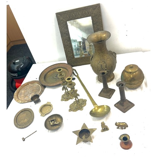 227 - Selection of assorted brassware includes mirror etc