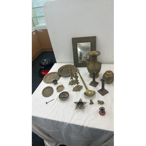 227 - Selection of assorted brassware includes mirror etc