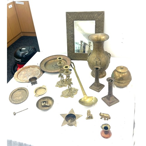 227 - Selection of assorted brassware includes mirror etc