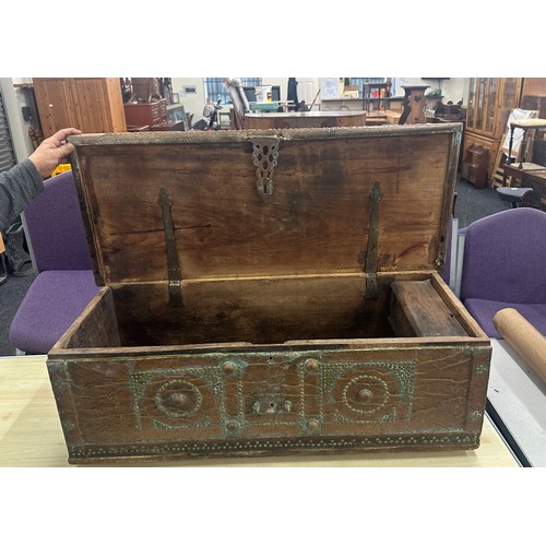 263 - Zanzibar antique 19th century teak brass studded chest / trunk measures approximately 44 inches wide... 