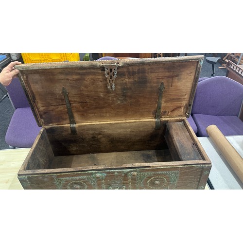 263 - Zanzibar antique 19th century teak brass studded chest / trunk measures approximately 44 inches wide... 