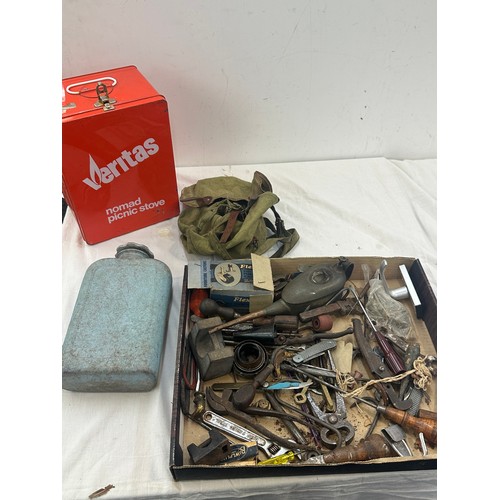 214 - Selection of vintage tools and camping stove