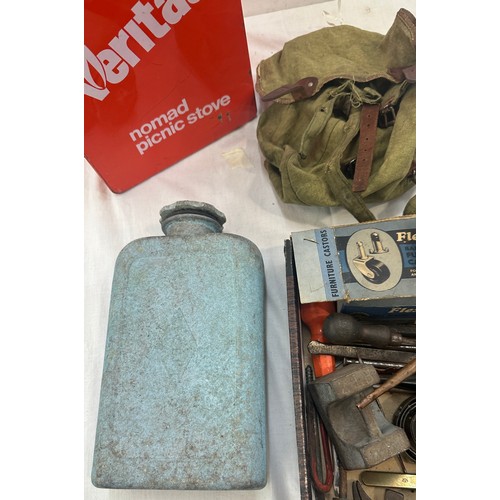 214 - Selection of vintage tools and camping stove