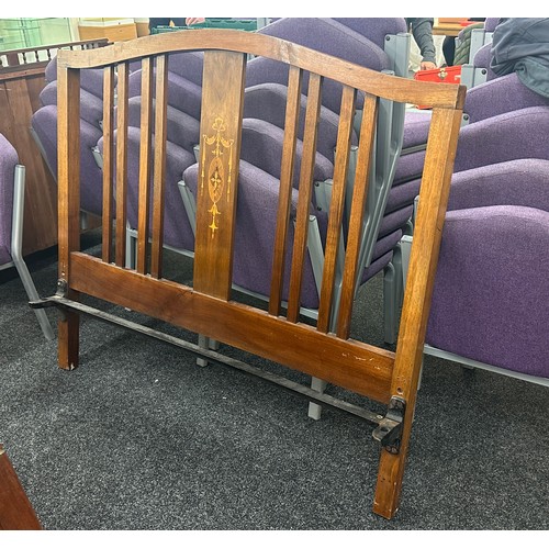 348 - Edwardian double inlaid bed, legs have been cut down at some point