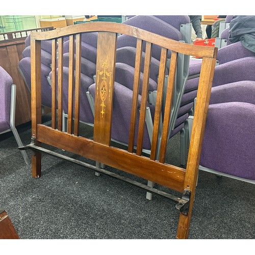 348 - Edwardian double inlaid bed, legs have been cut down at some point