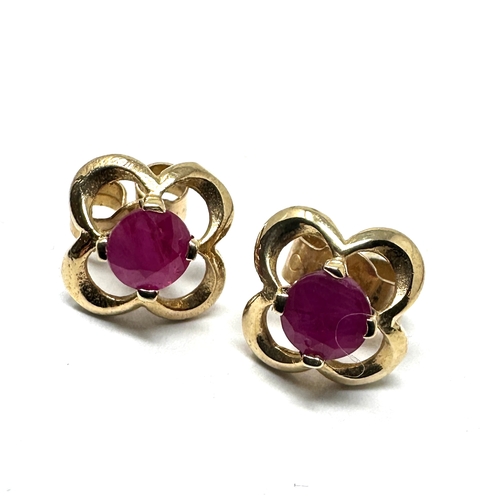 64 - 9ct gold  ruby earrings weight 1.1g