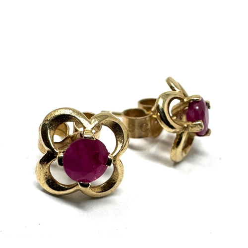 64 - 9ct gold  ruby earrings weight 1.1g