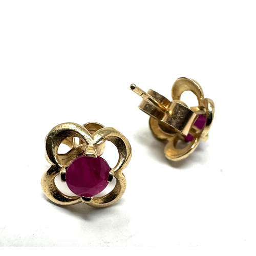 64 - 9ct gold  ruby earrings weight 1.1g