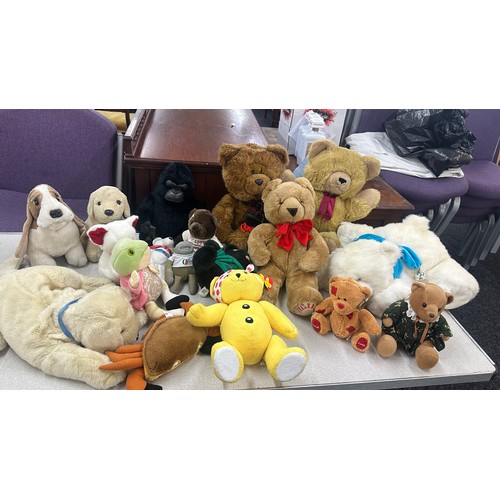 260 - Large selection of teddies, dolls, vintage pram etc